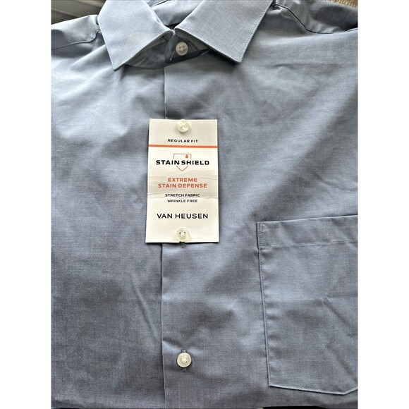 Van Heusen Men's Stain Shield Regular Fit Dress Shirt Penn Blue M 15-15.5/34-35 - Picture 3 of 3